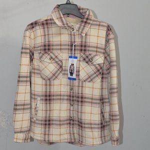 PINK NWT Sage Women's Plaid‎ Super Plush Sherpa Lined Fleece Shirt Jacket